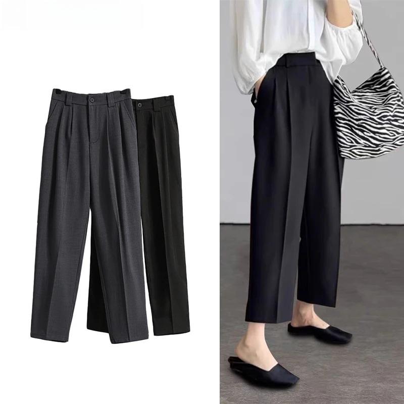 Plus Size Pants for Women Spring Summer Fashion High Waist Suit Pants Women Gray or Black Casual Trousers Female