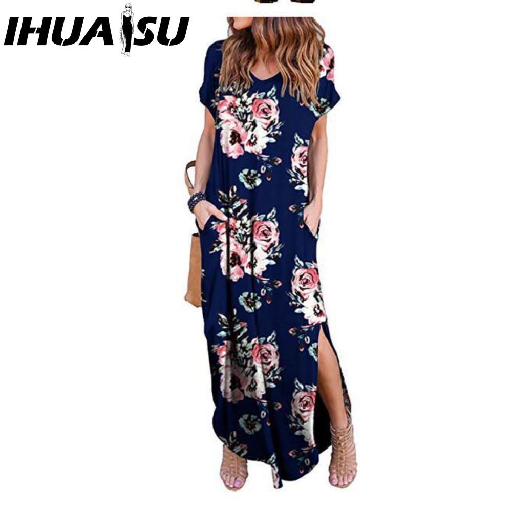 IHUASU Women's Fashion Summer Spring Short Sleeve V-Neck Casual Dresses