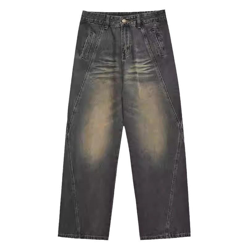 American Washed Old Wide-leg Jeans Men's Autumn and Winter Trendy High Street Loose Drape Straight Mopping Long Pants