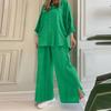 Women's Two-piece Long-sleeved Shirt Solid Color Pants Wide-leg Suit