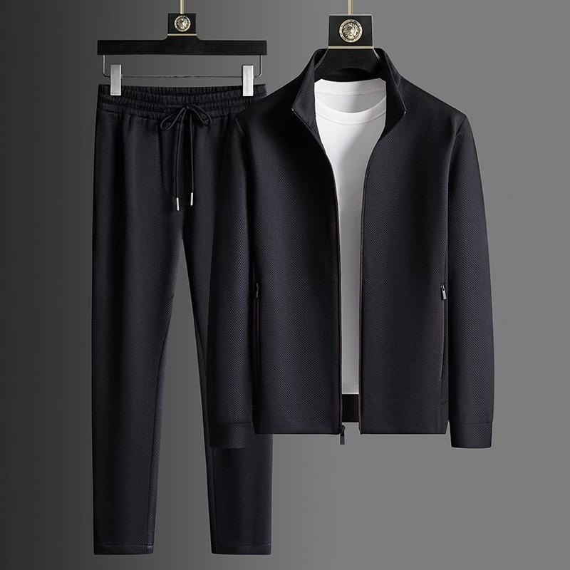 Pánské lehce luxusní sportovní oblečení 2025 - Podzimní bunda a kalhoty dvoudílná sada, Černá