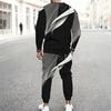 Men Black White Abstract Curve Line Print Long Sleeve Sweatshirt Jogger Pants Two Piece Suit