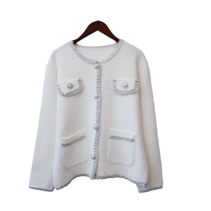 Imitation mink velvet knitted cardigan autumn and winter new round neck high-end sweater jacket women