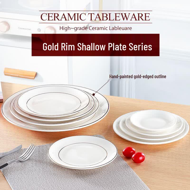 HUAIYI Ceramic Shallow Flat Dinner Plates