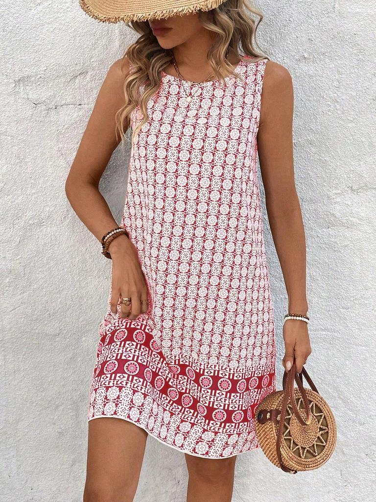 European & American Summer Plaid Print Casual Round Neck Dress for Women