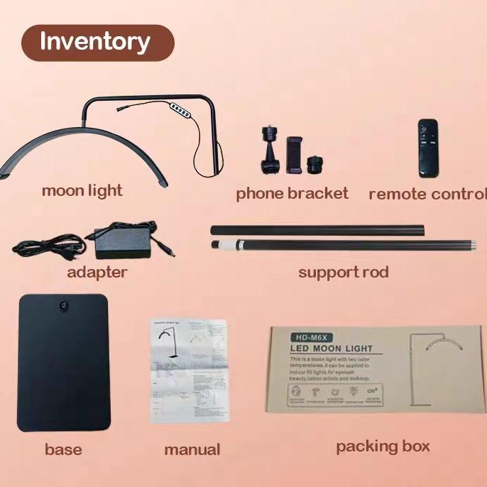 24-inch Half-Moon LED Beauty Lamp for Manicure, Microblading, Eyebrow, Eyelash, Eye Protection, Floor Fill Light.