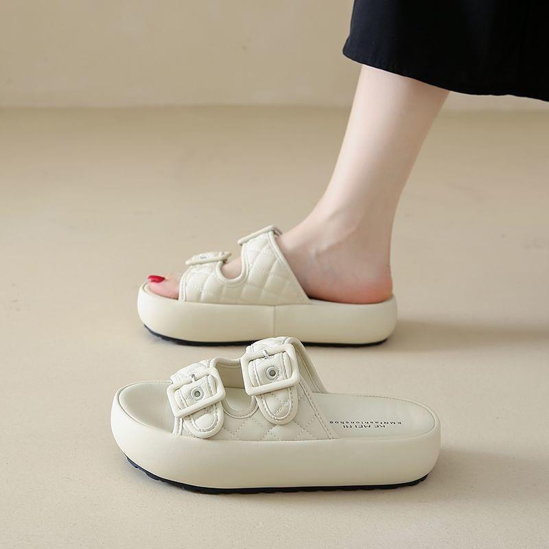 

Summer new versatile casual platform one-word drag female student drag lightweight beach shoes 40 белый