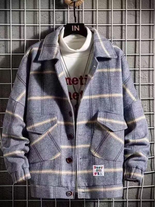 2025 Men's Trendy Wool Plaid Jacket - Autumn/Winter Casual Loose Fit