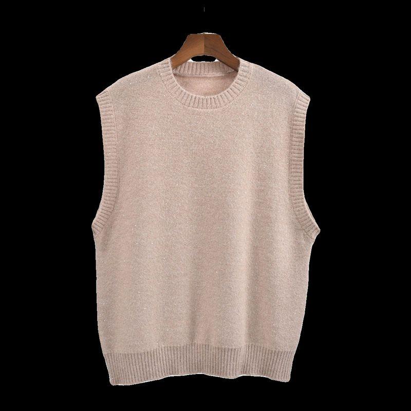 And Winter Round Neck Sleeveless Vest Waistcoat Small Sequin Flash Silk Stitching Knitting Sweaters Women's Clothing Preppy Style Easiest for Match