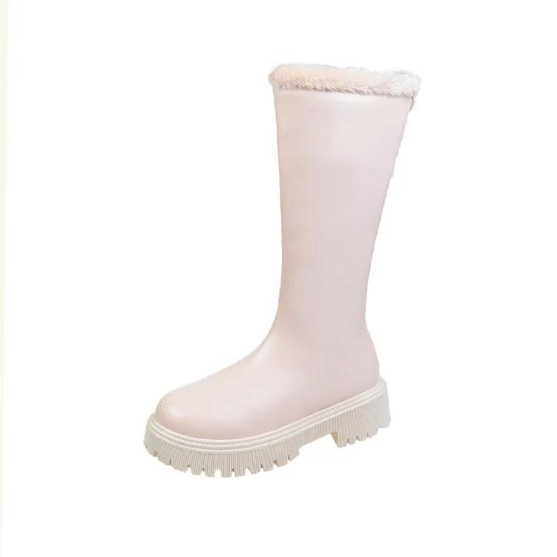 Fashion Thickened Long Tube Boots Women's Autumn Winter New Fashion Fleece Lined Zipper Back Riding Boot Knee High Rubber Outsole