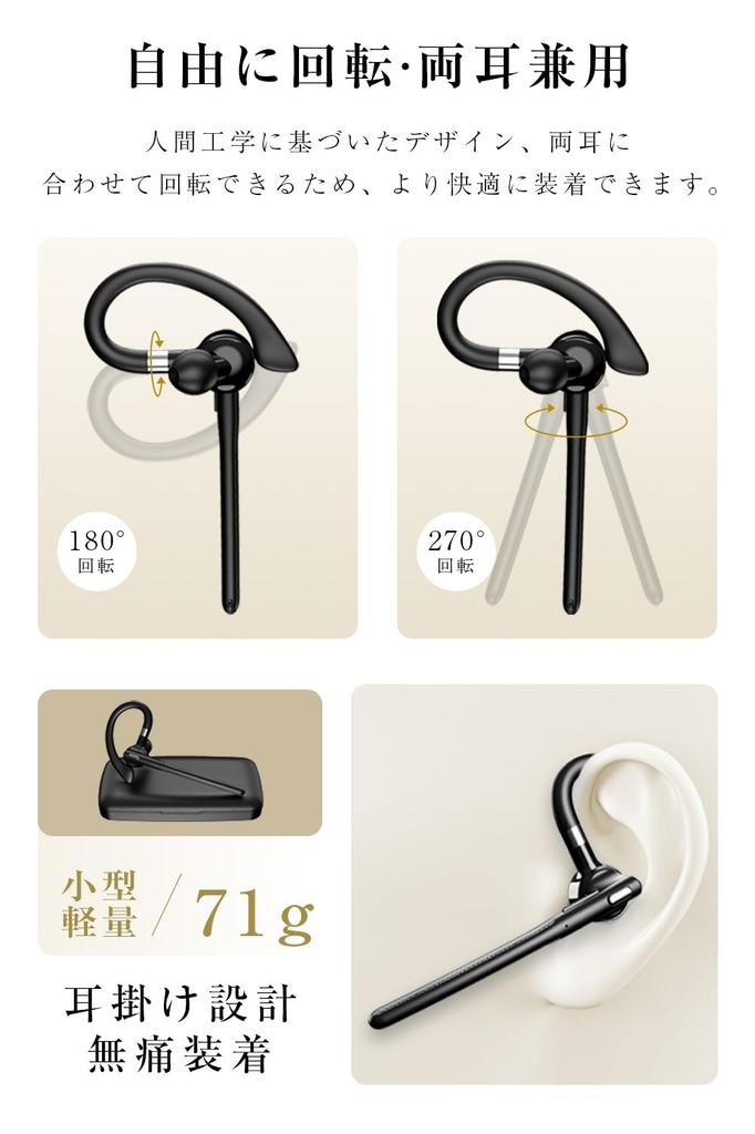 [Nou pentru 2025] Căști Bluetooth, Căști Wireless, Bluetooth 5.4, O singură ureche, 180m Timp de așteptare, Carcasă de încărcare 500mAh, Design cu cârlig de ureche, Baterie LED