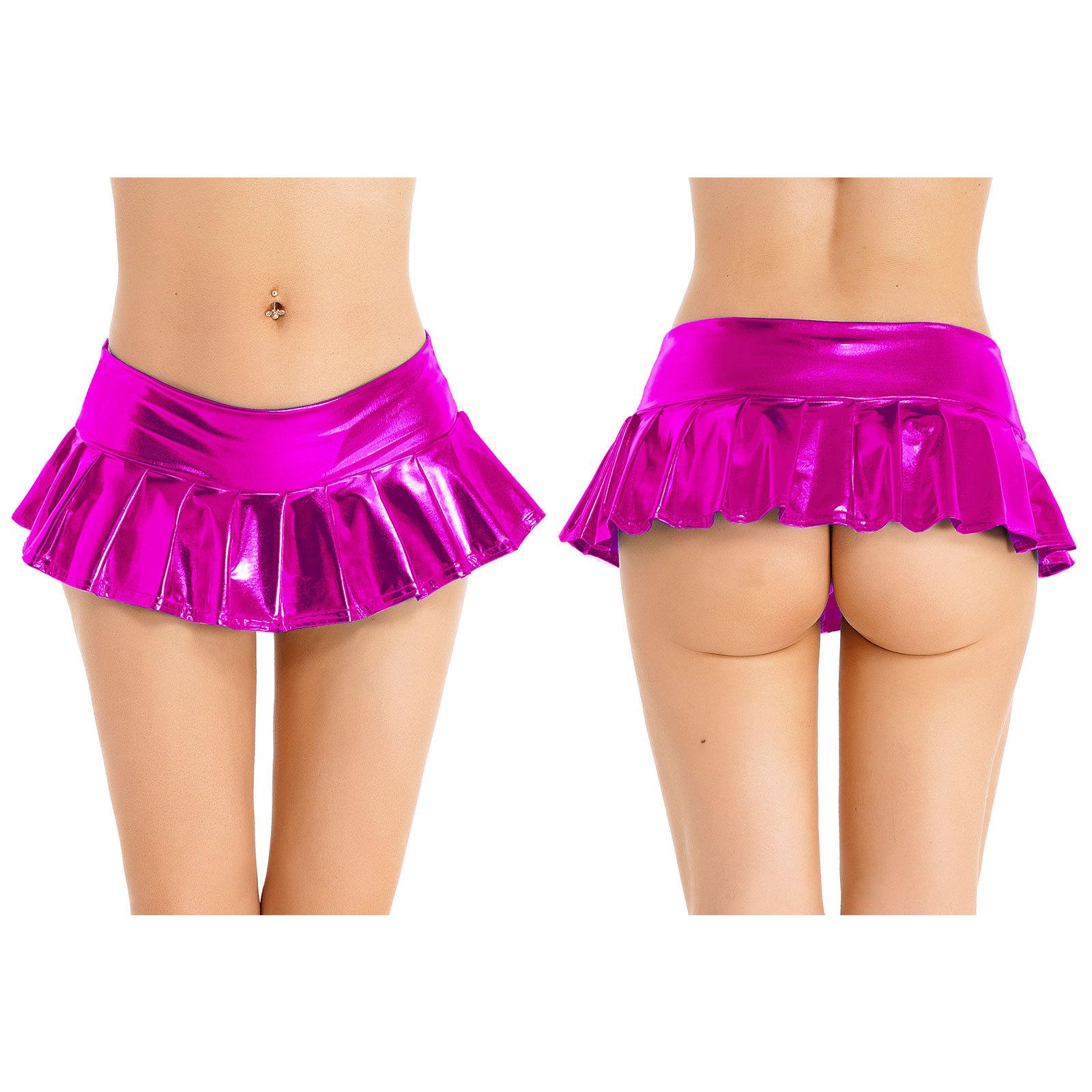 

Жіноча металева блискуча плісирована міні-спідниця з низькою посадкою. Костюм для танцювального виступу в нічному клубі One Size гарячі рожевого кольору