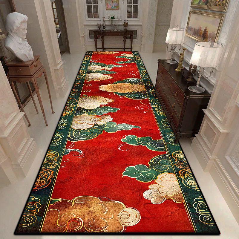 Persian Style Red Long Hallway Carpet Lint-free Stairway Decor Non-slip Large Rug Soft Home Corridor Decoration Mat Easy Clean