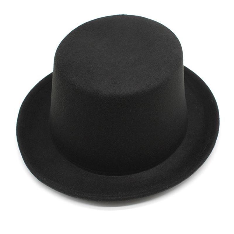 Solid Color Flat Top Hat Wool Magician Hat Music Festival Caps Adult Headdress