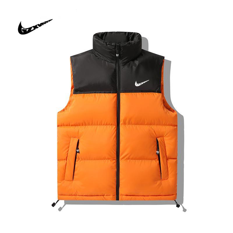 

Men s Korean Style Color Block Thick Warm Down Cotton Vest for Winter and Autumn 2XL помаранчевий