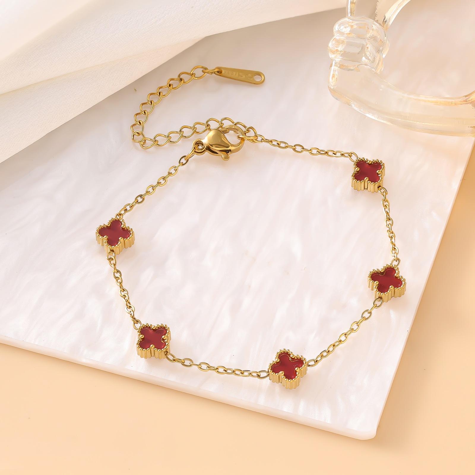 

Браслет из титановой стали 9 мм Счастливый четырехлистный клевер 18k Женская модная универсальная бижутерия