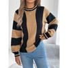 Autumn and Winter Casual Color-blocking Striped Lantern Long-sleeved Pullover Sweater Women's Clothing