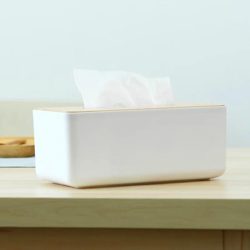 Plastic Tissue Box Wooden Lid Square Napkin Holder Container Wet Tissue Paper Dispenser Case Modern Home Car Organizer