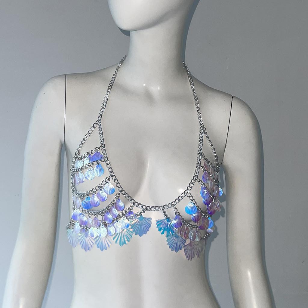 Summer Shell Body Chain For Women With Geometric Design And Alloy Material For Beach Party Wear