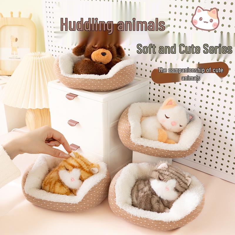Calico Cat Lamb Nap Nest Plush Toy - Cute and Healing Desk Companion Doll
