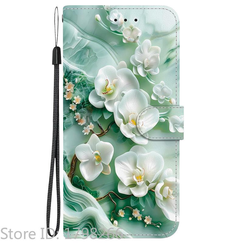Elegante Portafoglio Colorato con Fiore Custodia per Telefono per Samsung Galaxy A27 5G SM-A276 A 27 Copertura in Pelle Flip Magnetica Carino Modello 3D Capa