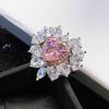 Open Ring Heart Shaped Pink Diamond Jewelry for Women Simulated Argyle Pink Diamond Cluster Ring
