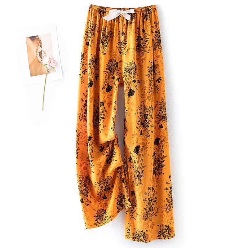 Pantaloni de pijama din bumbac mătase pentru femei, secțiune subțire de vară, anti-țânțari, pantaloni cu picior lat, culoare uni, pentru exterior, casă, petrecere a timpului liber, imprimeu, pantaloni de plajă până la genunchi