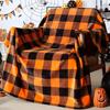 Koc Halloweenowy Pomarańczowo-Czarny Kratka Miękki Przytulny Pluszowy Świąteczny Wzór Wystrój Domu Sofa Kanapa Salon Impreza Świąteczna Prezent