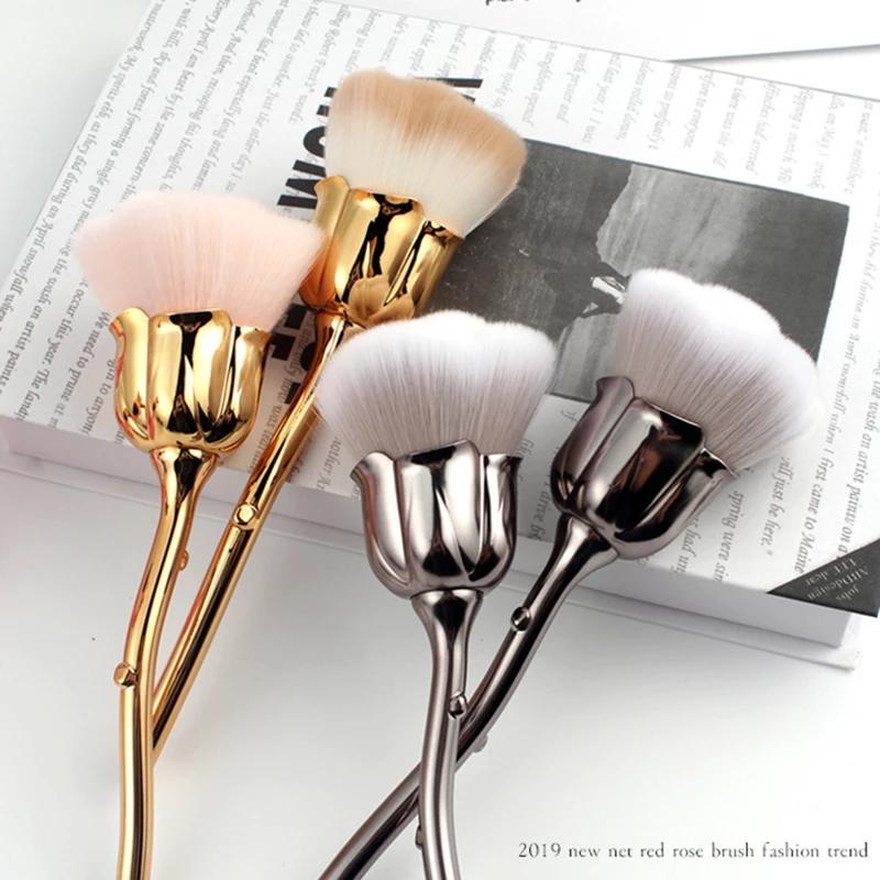 10 Stück Nailart-Pinsel Weich Reinigen Staub Puder Rosa Rose Blütenform Rouge Foundation Puder Make-up Pinsel Kosmetikwerkzeug