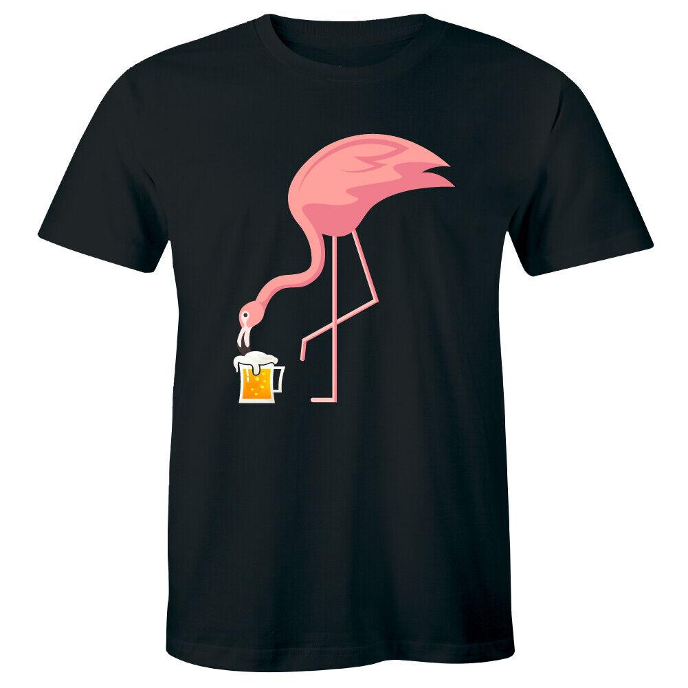 Flamingo Drinking Beer Graphic T-shirt