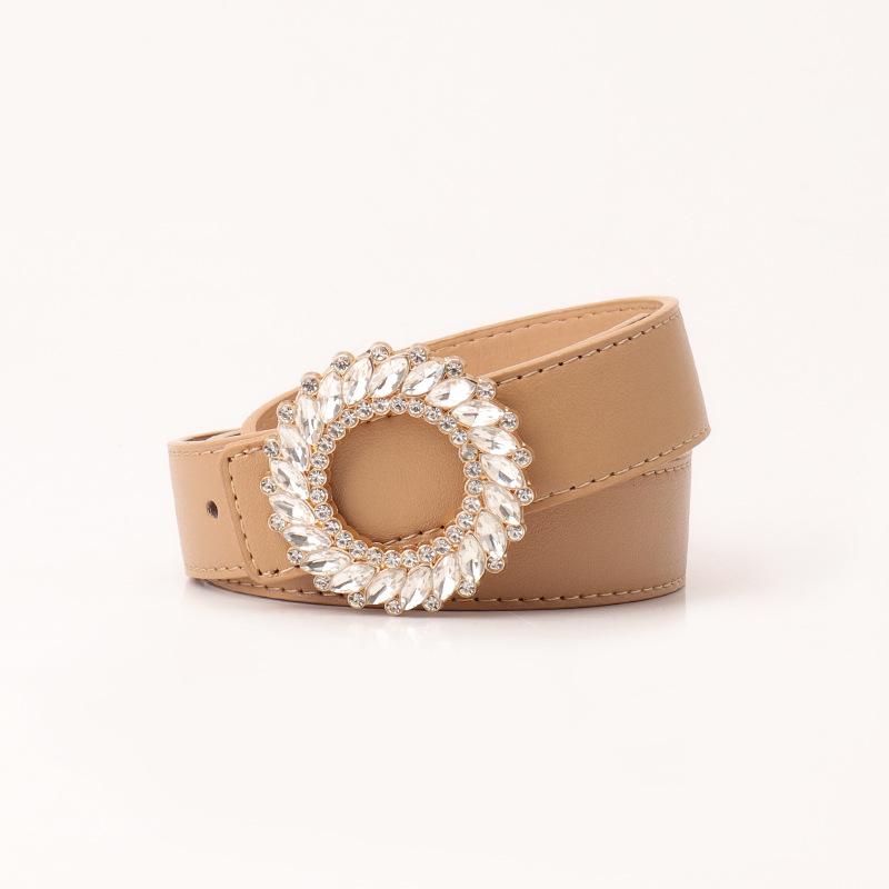 New Fashion Round Buckle Rhinestone Belt for Women Simple and Versatile Women's Belt Decoration High-end Belt