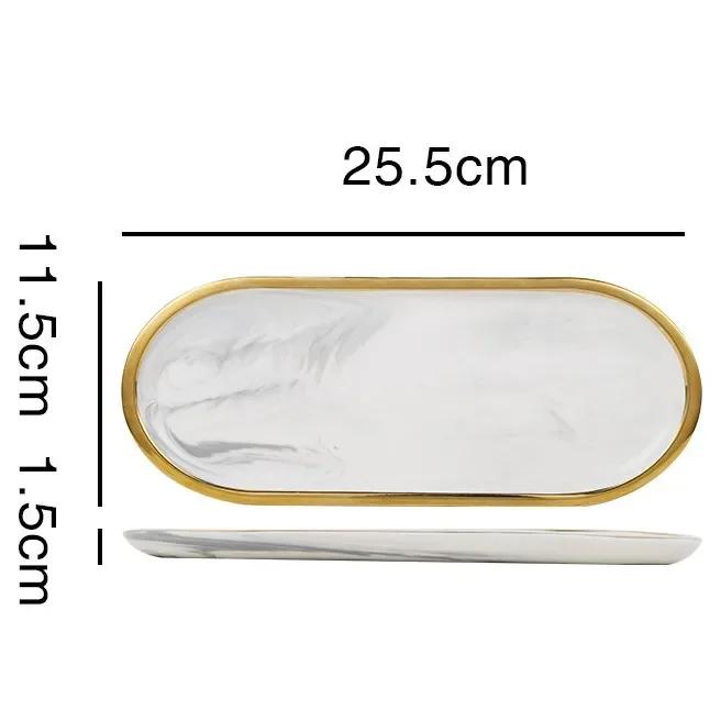 Nordic Creative White Marble Ceramic Jewelry Storage Tray Oval Ellipse Fruit Tray Decorative Plate Food Dessert Dish Tableware