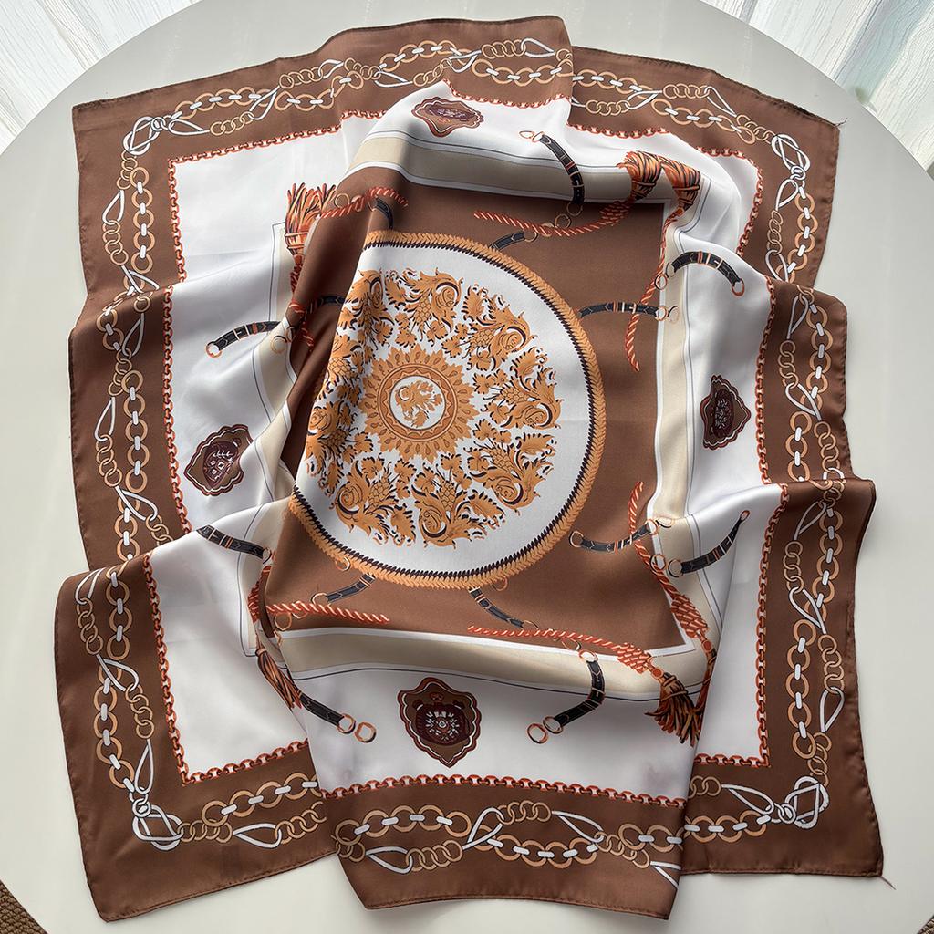Luxury Chain Print Square Scarf For Women Elegant Ladies Hijab Neckerchief Shawl For Travel Soft Stain Imitation Silk Scarves