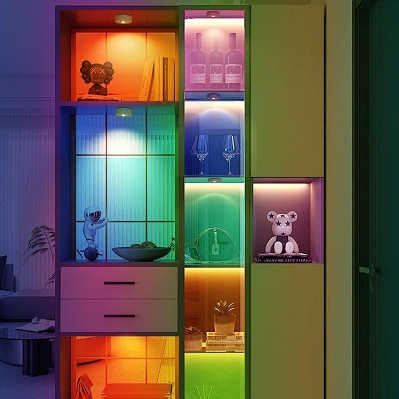RGB LED Cabinet Light Magnetic Rechargeable Spotlight Remote Control Dimmable Wardrobe Display Case Lamp Type-C Charging