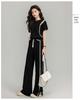 2025 Summer Trendy Sporty Slim Two-Piece Set: Short-Sleeve Top & Wide-Leg Pants