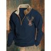 Felpa Casual Larga da Uomo Vintage a Contrasto di Colore con Mezza Zip e Collo Alto a Maniche Lunghe