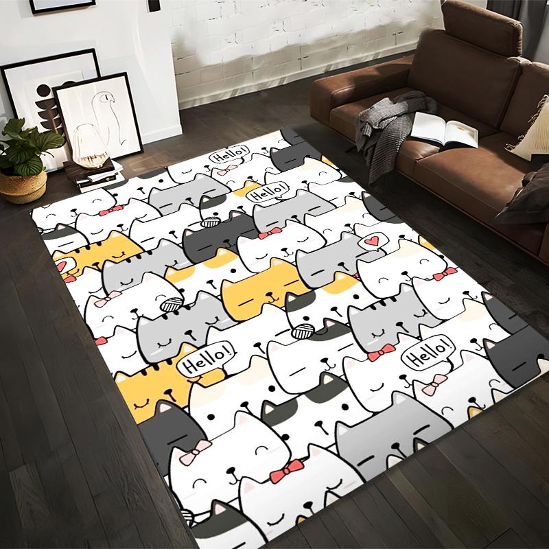 

Cute Cartoon Cat Pattern Carpet with Gray1Orange1White Cats and Hello Text Design Suitable for use as an anti-slip1 for1room and bedroom sofas 40x60cm( 15x23in )