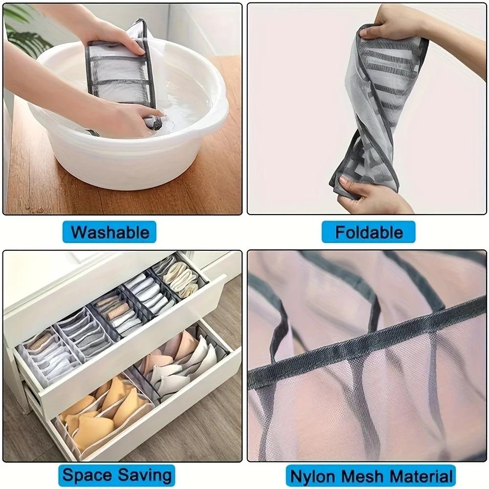 3pcs Foldable Storage Box with 7 Compartments, Suitable for socks, Underwear, and Jeans - Drawer Organizer for Wardrobe