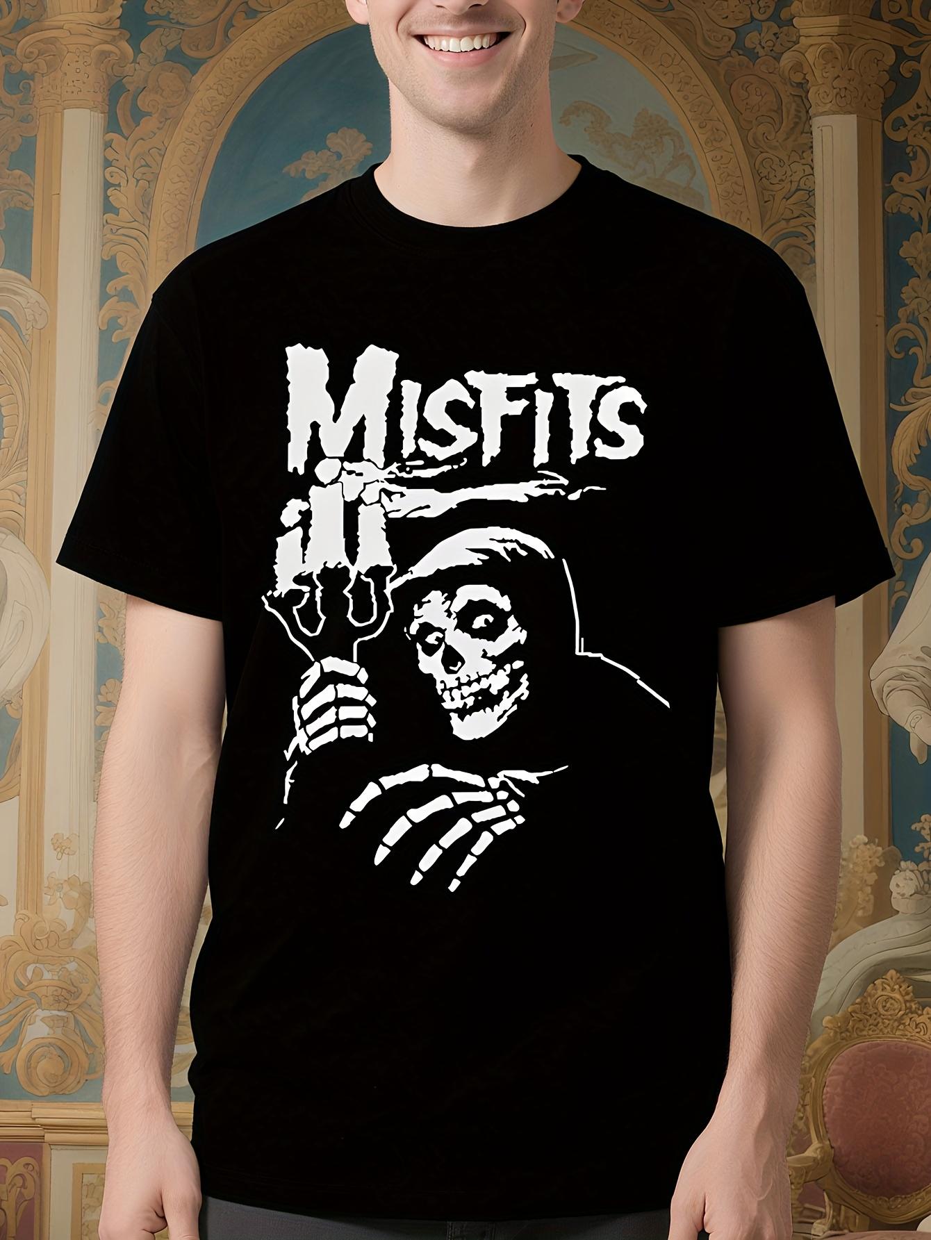 Funny Misfits Graphic Tshirt - Black with Bold White Skel... M
