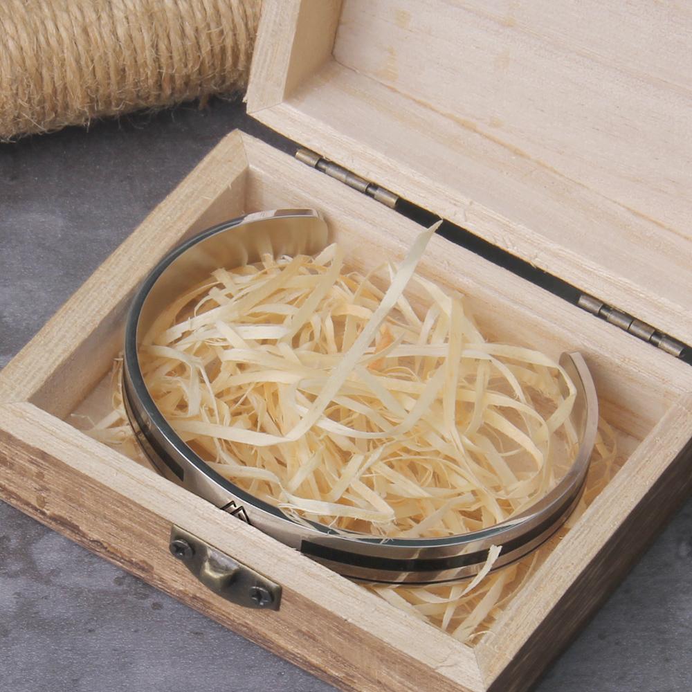 Handmade Stainless Steel Viking Valknut Bangle for Men Nordic Style Never Fade with Wooden Gift Box