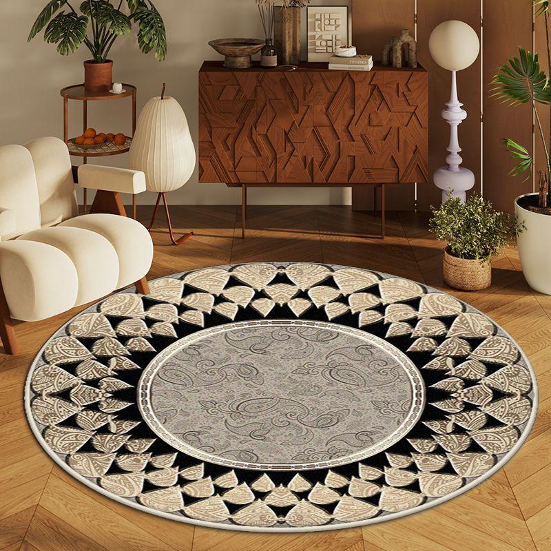 Black Persian Round Carpet for Living Room Bohemian Decoration Bedroom Non-slip Rug Lounge Study Lint-free Washable Chair Mat