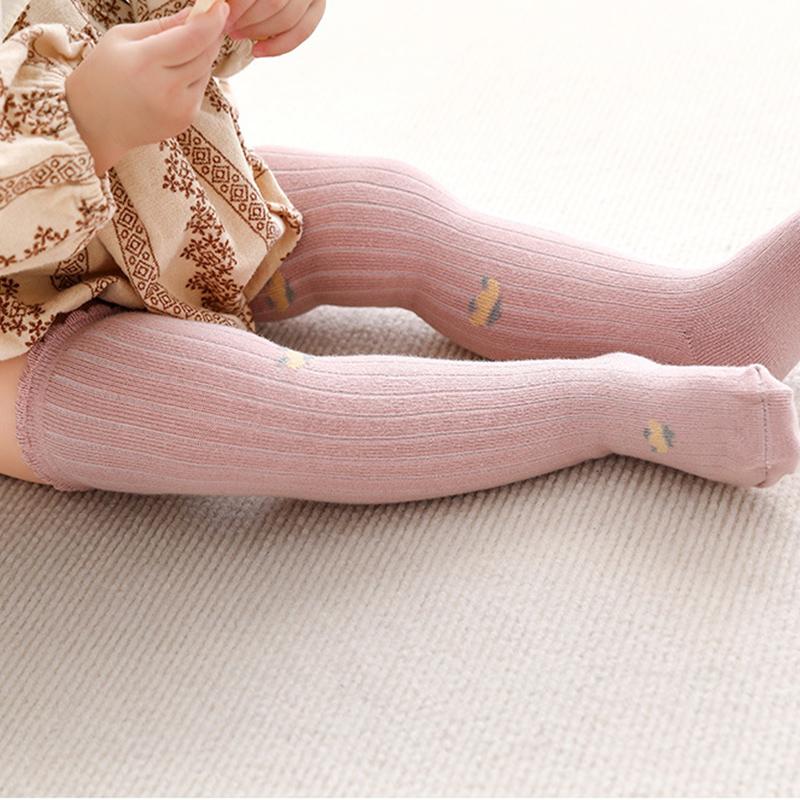 Spring Summer Thin Baby Girl Long Socks Soft Cotton Breathable Stockings Flower Print Anti Slip Floor Sox Knee Protection Sokken