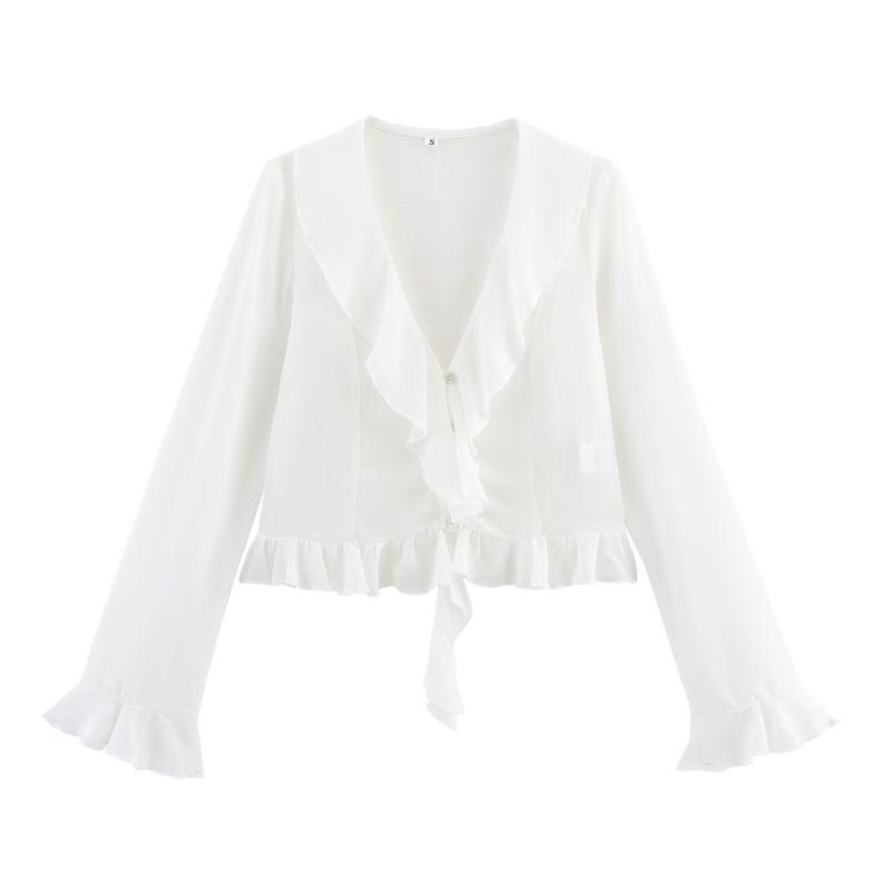 

Kaslead New Arrival Women s Clothing Fashion Style Fashion Simple All-Match Long Sleeves V-neck Shirt 3666053 White L