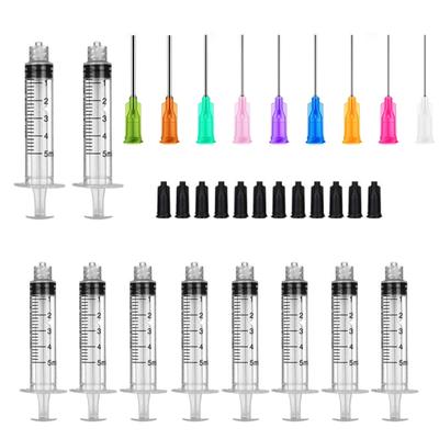 30er-Pack 5-ml-Spritzenset, 1,5 Zoll, 14G-27G, stumpfe Nadel mit Aufbewahrungskappen zum Nachfüllen und Messen von Flüssigkeiten und Öl