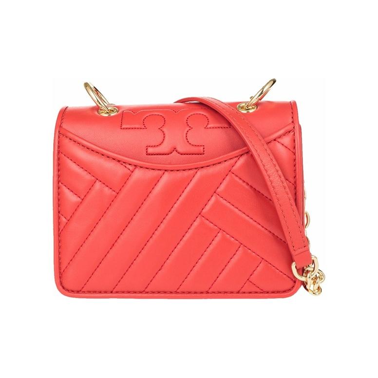 Tory Burch Alexa Chain Solid Color Twill Mini Lambskin Shoulder Bag Women shoulder bag Orange 50646-642