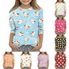 Kids Animal Print Crew Neck 3/4 Sleeve Casual T-Shirt Soft Comfortable Fabric Suitable for Everyday Wear and Outdoor Activities