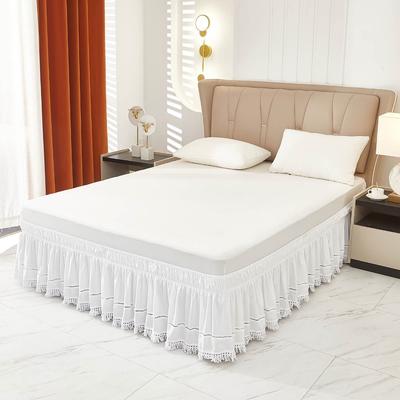 Practical Elastic White Fringed Bed Skirt Ruffled Dust-proof Under-bed Covering Skirt Stretchable Romantic Bed Cover Hotel