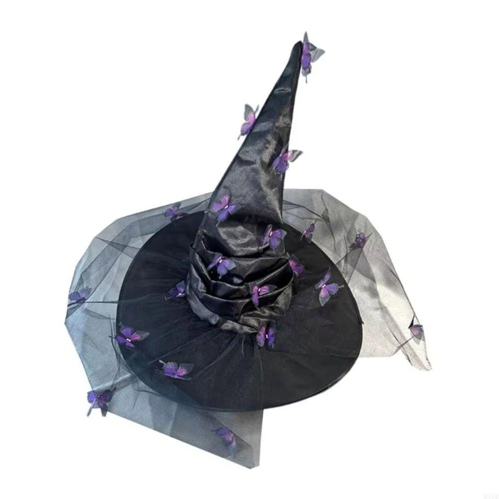 Mesh Yarn Cover Butterfly Witch Hat Butterflies Design Wizard Cap Masquerade Cap Women's Costume