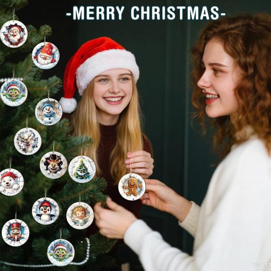 Christmas Wooden Ornaments Cute Snowman Santa Reindeer Penguin Christmas Tree Ornament for Xmas Home Holiday Party Supplies