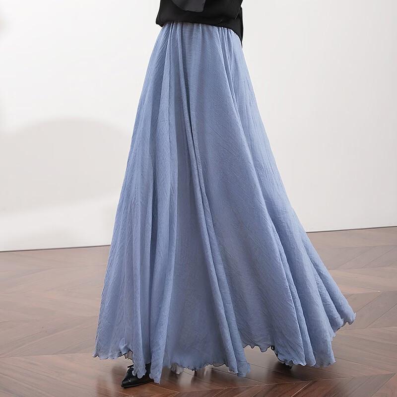 Silkbshe Women's Solid High-Waist A-Line Long Skirt